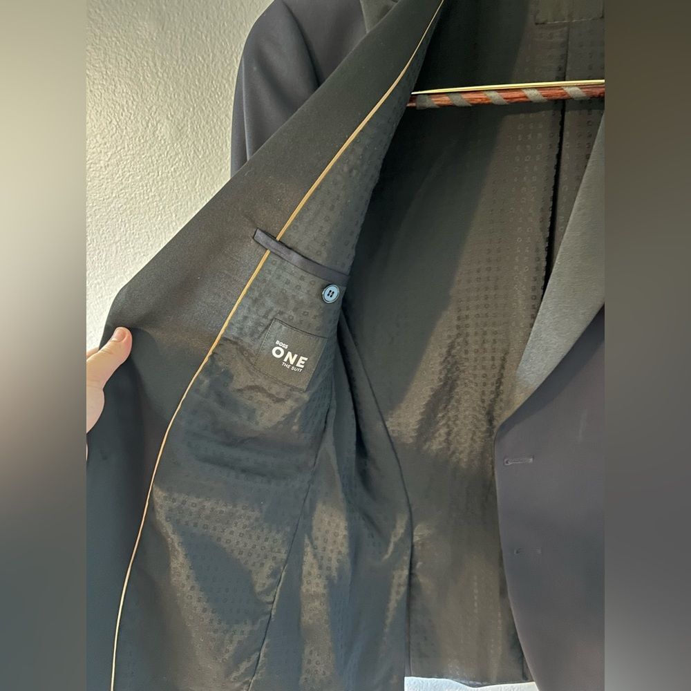 NEW HUGO BOSS SLIM-FIT TUXEDO JACKET AND PANTS IN WOOL SERGE SIZE 38R DARK BLUE - Picture 5 of 14